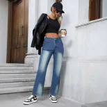 Womens Loose Fit Straight Leg Denim Pants Casual Style Comfortable Fabric Trendy Design Ready to