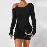 Off Shoulder Bodycon Dress Sexy Slant Neck High Waist Mid Length Spring Summer Fashion Wholesale