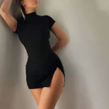 Sexy High Neck Short Sleeve Dress High Waist Backless Bodycon Style Perfect for Parties and Nigh