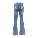 Trendy Womens Denim Pants Bow Tie Print Casual Style Comfortable Fit Wholesale Available customi