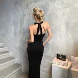 Summer Velvet Bodycon Maxi Dress Solid Color Halter Neck Slim Fit Sexy Style Perfect for Parties