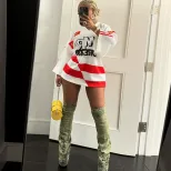 Womens Color Block Printed Long Sleeve V Neck T Shirt Comfortable Casual Style Fashion Trends Wh