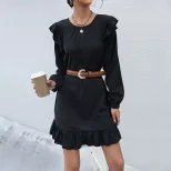 Floral Ruffle Loose Dress Elegant Autumn Style Vintage Inspired Comfortable Fit Wholesale Availa
