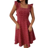 Summer A Line Dress Square Neck Heart Print Short Sleeve High Waist Slim Fit Perfect for Petite