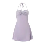 French Style Womens Summer Dress Elegant Hollow Embroidery Sequin Satin Halter Neck Perfect for