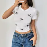 Slim Fit Short Top with Bow and Heart Design Sexy Style for Trendy Women Perfect for Casual Outi