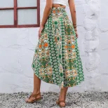 Vintage Floral Asymmetrical Midi Skirt Lightweight Flowing Design Perfect for Spring Summer Occa