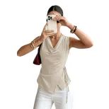 Sleeveless French Style Top Adjustable Drawstring Waist Irregular Hem Elegant Design Perfect for