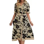 Floral Print Summer Dress Womens Casual Shirt Dress Lightweight Short Sleeve Trendy Design Whole