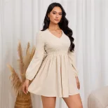 Elegant Womens Dress Versatile Slim Fit V Neck Elastic Waist Spring Summer Style Wholesale Avail