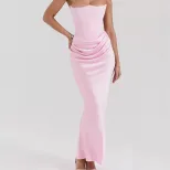 Multi Color Strapless Bodycon Jumpsuit Ruched Design Boned Structure Long Length Perfect for Par