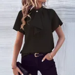 Summer Womens Short Sleeve Top Fashionable and Versatile with Bow Detail Casual Wear Wholesale A