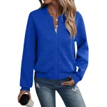 Autumn Long Sleeve Zipper Detail Cardigan Solid Color Lightweight Casual Style Wholesale Availab