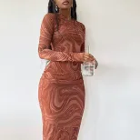 Floral Print Dress Fashionable Sexy Sheer Long Sleeve Trendy Bodycon Style for Parties Wholesale