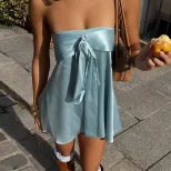 Satin Strapless Bodycon Dress Solid Color Sleeveless Trendy Street Style Spring Summer Fashion W