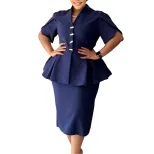 Elegant Plus Size African Dress Slim Fit Ruffled Hem V Neck Short Sleeve Casual or Formal Occasi