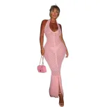 Summer Beach Dress Womens Sheer Knitted Fabric Sexy Solid Color Perfect for Vacation Wholesale A