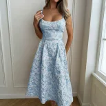 Elegant Princess Style Floral A Line Dress Sleeveless Waist Defined Summer Fashion Wholesale Ava