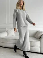 Elegant Soft Thick Round Neck Sweater and Mermaid Skirt Set Womens OL Style Autumn Winter Fashio