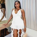 Elegant Backless Mini Dress Sexy Bodycon Silhouette V Neck Halter Neck Waist Cinching Perfect fo