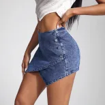 Irregular Hem Sexy Denim Mini Skirt European and American Style High Elasticity Trendy Design Wh