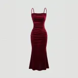 Velvet Midi Dress Elegant Sleeveless Design Perfect for Parties Spring Summer Collection Wholesa