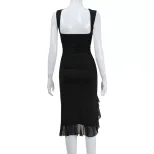 Sleeveless Backless Dress Sexy Fit and Flare Irregular Hem Mesh Paneling Perfect for Parties and