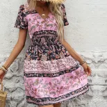 Bohemian Print Maxi Dress Summer Ethnic Style Vacation Wear Lightweight Fabric Vibrant Colors Wh