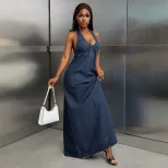 Casual Denim Dress for Women Halter Neck Stylish Fit Comfortable Fabric Perfect for Summer Outin