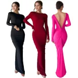 French Style Long Sleeve Deep V Neck Ruched Bodycon Dress Versatile Two Way Wear High Waist Eleg