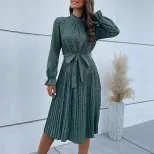 Floral Print Long Sleeve Dress Multi Color Wrinkled Fabric Elegant Style Perfect for Spring and
