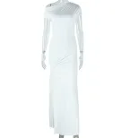 Elegant Womens Dress Solid Color Asymmetrical Hem Short Sleeve Sexy Slit Tie Detail Perfect for