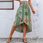 Vintage Floral Asymmetrical Midi Skirt Lightweight Flowing Design Perfect for Spring Summer Occa