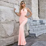 French Style Evening Gown Halter Neck Sequin Detail Bodycon Fit Floor Length Perfect for Formal