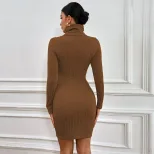 Bodycon Dress Sexy Hollow Out Design Long Sleeve Textured Cable Knit Fabric Perfect for Parties