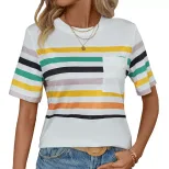 Colorful Striped Short Sleeve T Shirt for Women Summer Style Casual Fit Comfortable Fabric Whole