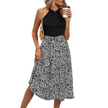 Sleeveless Color Block Dress Black and White Floral Print Elegant Casual Wear for Summer Wholesa