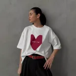 Womens Summer Heart Print T Shirt Casual Loose Fit Round Neck Short Sleeve 100 Cotton Versatile