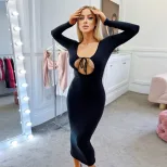 Sexy Hollow Back Long Sleeve Bodycon Dress European Style Lace Up Design Perfect for Parties Who