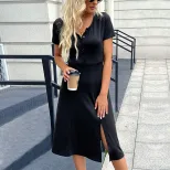 Short Sleeve T Shirt Dress Fashionable Split Design Casual Style Comfortable Fabric Perfect for