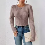 Casual Fitted Sweater Solid Color Round Neck Long Sleeve Autumn Winter Wear Ready to Ship low MO