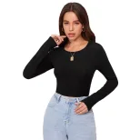 Womens Slim Fit Long Sleeve T Shirt High Stretch Versatile Trendy Design Autumn Winter Fashion W