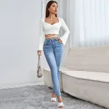 Elegant Long Sleeve Blouse Flared Sleeve Waist Tie V Neck Perfect for Dates and Casual Outings W