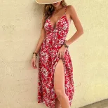 Red Floral Print Maxi Dress Summer Vacation Style Perfect for Dates and Parties Available for Wh