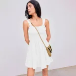 Square Neck Ruched Waist A Line Dress Slim Fit Unique Design Short Length Perfect for Parties an