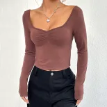 Slim Fit Long Sleeve T Shirt V Neck Side Slit Sexy Design Autumn Winter Womens Fashion Wholesale
