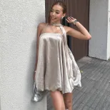 Summer Womens Dress Sexy Off Shoulder Design Satin Fabric with Hollow Out Details Elegant Evenin