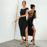 High Waist Bodycon Knit Maxi Dress Solid Color Backless Summer Style Perfect for Parties and Nig
