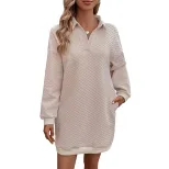 Fashionable Womens Sweatshirt Dress Solid Color Lapel Collar Long Sleeve Autumn Style Wholesale