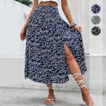 Summer Floral Midi Skirt Casual Fresh Style Blue Color Perfect for Vacation Wear Wholesale Avail